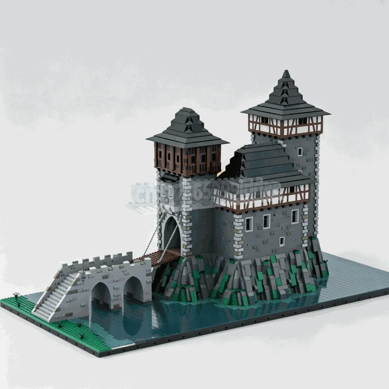 12155 PCS Medieval Stone Castle Tower Building Blocks Drawbridge River Fortress Architecture Model DIY Assembly Collection Gift