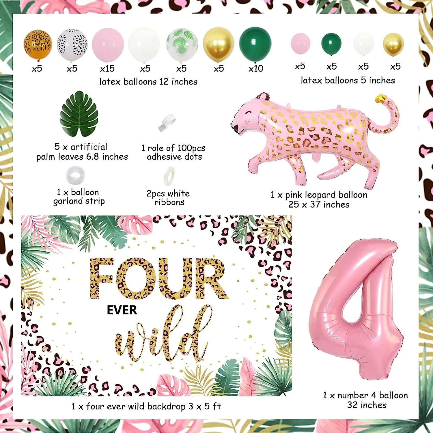 Imagem -02 - Selva Tema Foil Balões Arch Kit Contexto Sábio Tema Selva Verde Ever Wild 4th Birthday Decorações