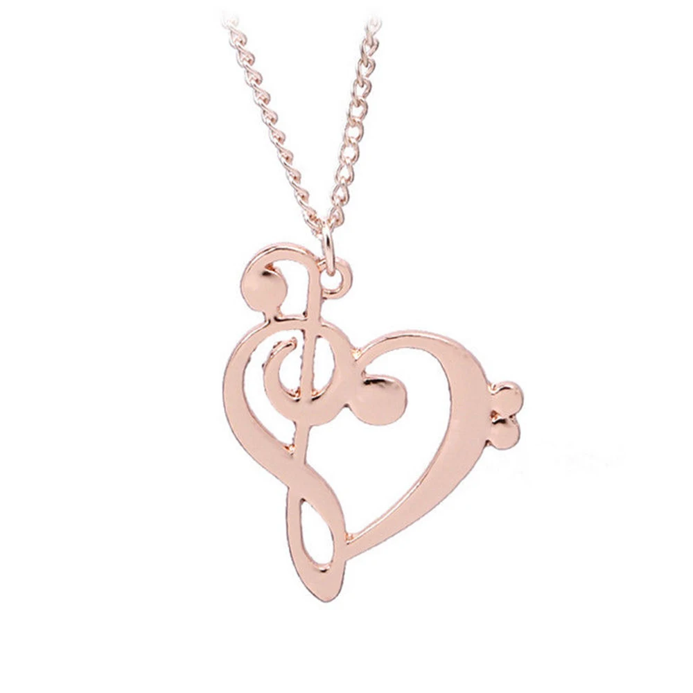 Music Note Heart Necklace of Treble and Bass Clef Women Infinity Love Charm Pendant Necklace Stainless Steel Jewelry Gift
