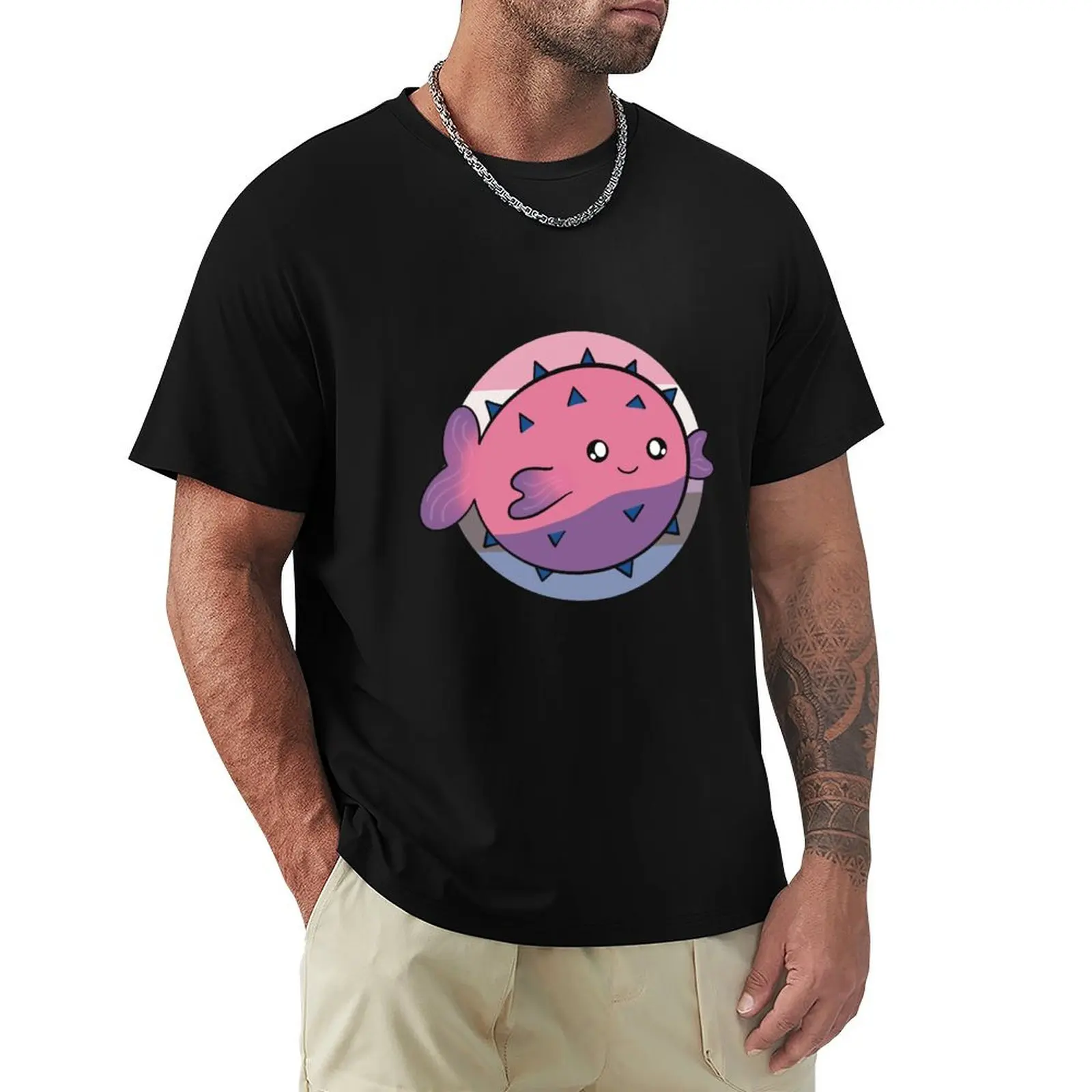 Genderfluid Pride Pufferfish T-Shirt Work Style Casual T-Shirt