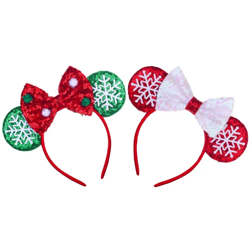 Disney Christmas Headbands red Mickey Minnie Hair Band Girl Cosplay Accessories Children New Year Xmas snowflake party Headwear