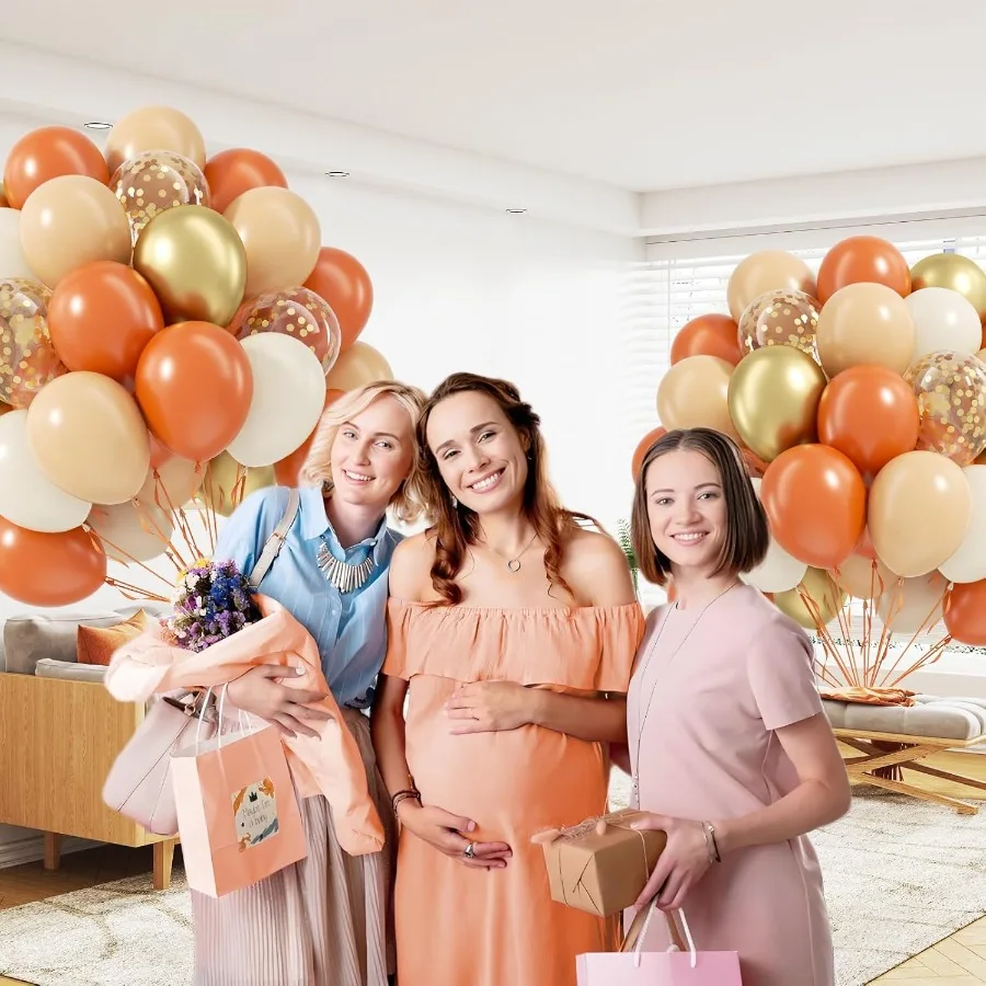 Palloncini autunnali da 60 pezzi da 12 pollici con coriandoli in oro metallizzato bianco nudo arancione bruciato per il compleanno autunnale del Ringraziamento Piccolo
