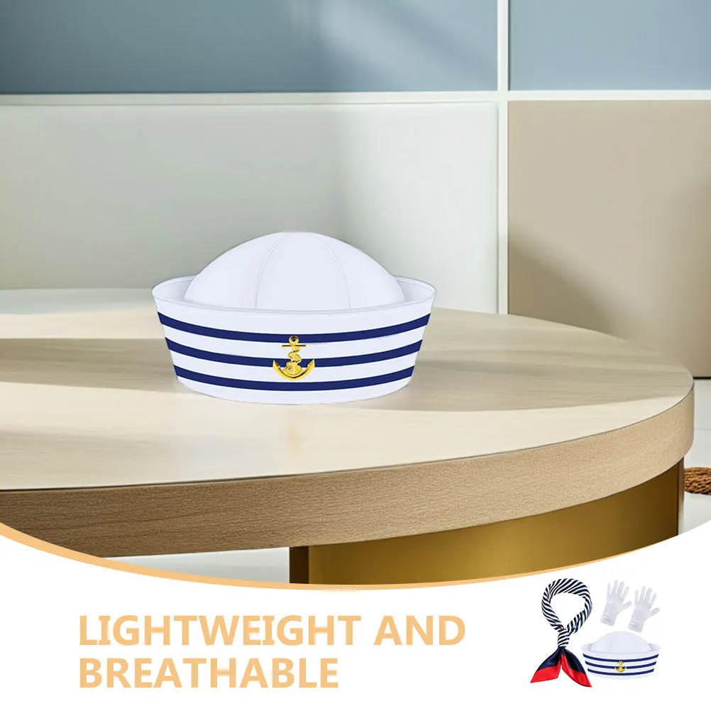 1 セットヨット船長帽子スカーフと手袋付きセーラーコスチューム女性アクセサリー航海衣装ハロウィンカーニバル用