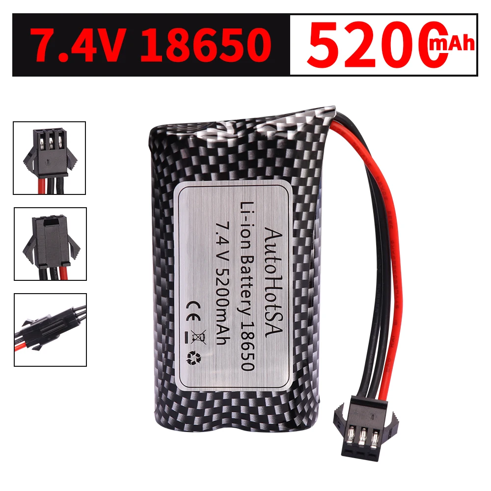 Batería de iones de litio MN82 7,4 V 5200mAh 18650, forMN128 MN78 LC79, reloj con detección de gestos, coche acrobático teledirigido trenzado, enchufe de SM-3P 2S