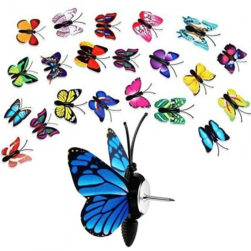 コルクボードマップと写真用のバタフライプッシュピンセット、カラフルなサムタックの盛り合わせ、装飾プッシュピン、50個