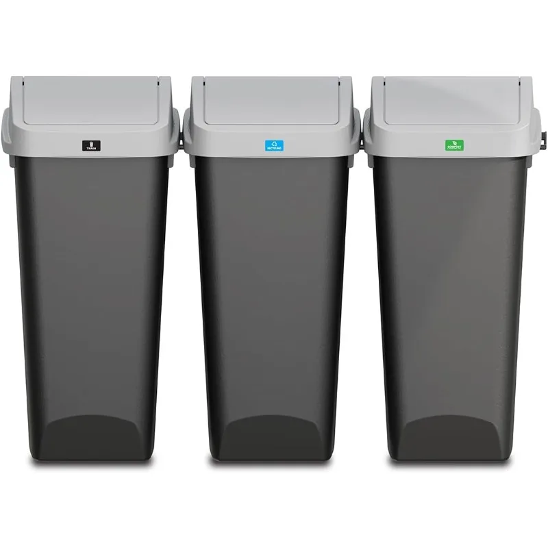 

Link & Sort 36 Gallon Waste and Recycle Center - 3x12G (3x45L) Plastic Bin Compartments for Trash, Recycling
