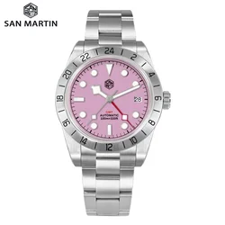 San Martin SN0054 Pink Dial BB GMT NH34 39mm Classic Luxury Business Men Watch Automatic Mechanical Sapphire Waterproof Relojes