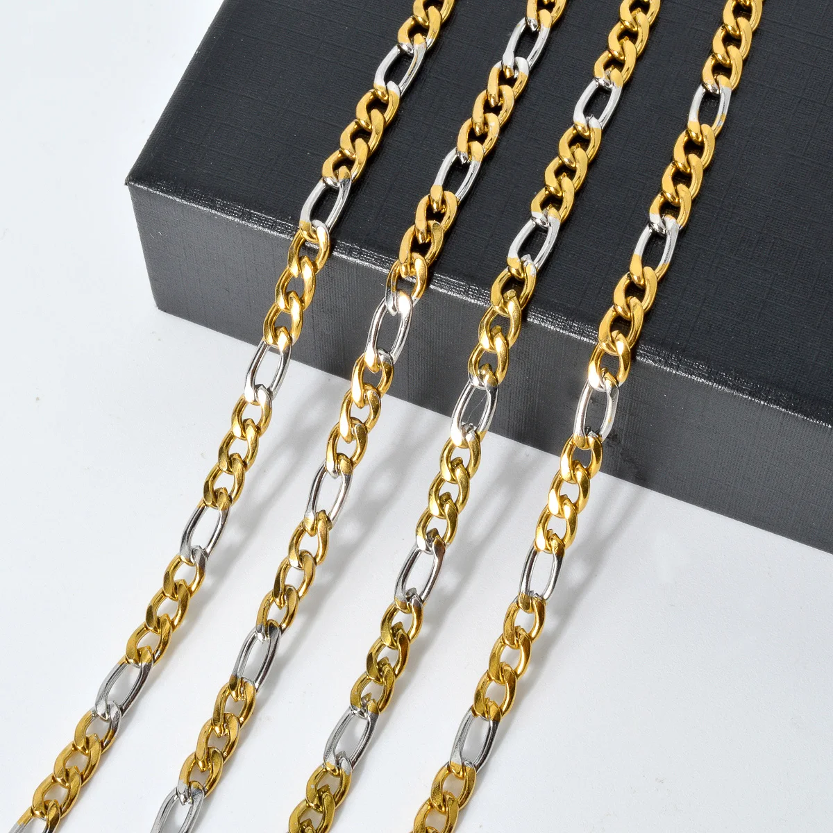 Vintage Stainless Steel Chain Necklace 4mm Silver and Gold Color Two Tone Choker Waterproof Never Fade Jewelry Gifts Wholesale