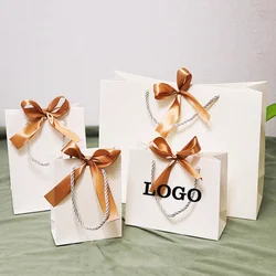 10 Pcs Paper bag custom jewelry package bag bow tie tote bag with Logo personalized logo shopping handholder Paper Bag Gift Bag