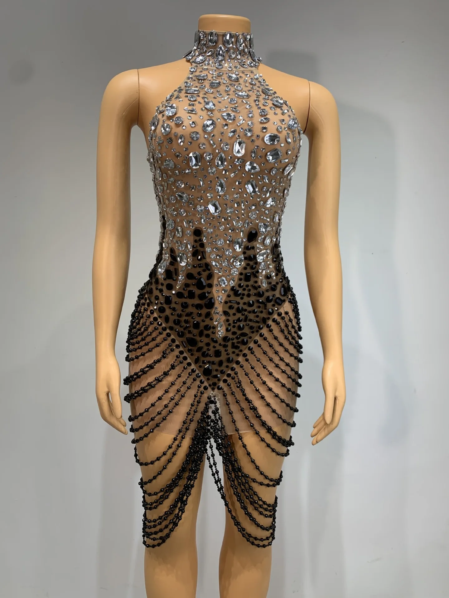 Robes de fête d'anniversaire sexy pour femmes, dos nu, strass, maille, moulante, mini robe, Club, Bar, Gogo, danseuse, chanteur, Costumes de scène