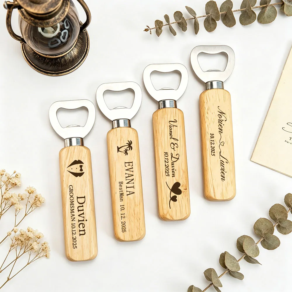 2pc Personalized Engraved Wooden Bottle Opener,Custom Name Wedding Favor,Suitable for Groomsmen Gift,Souvenir,Business Promotion