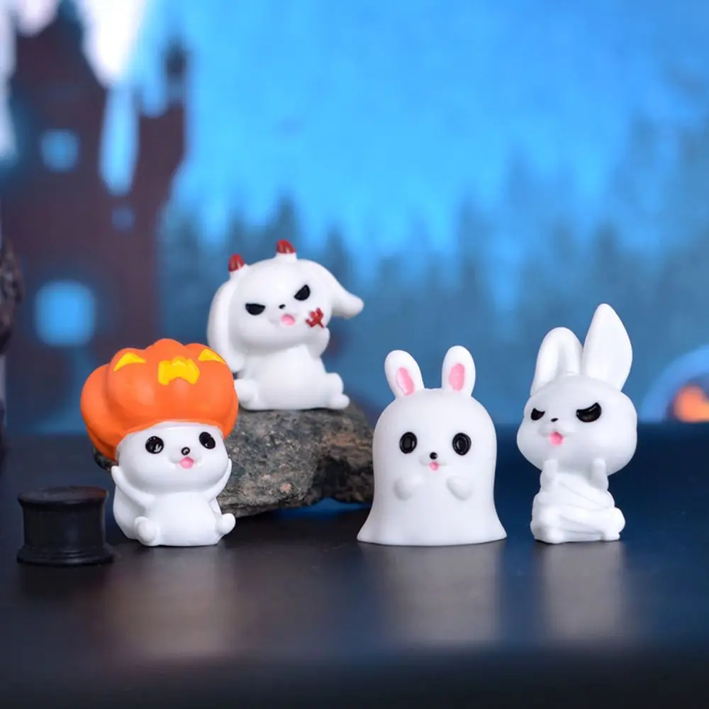 Cartoon Halloween Rabbit Ghost Figurines Resin Craft Mini Rabbit Halloween Micro Figurine Pumpkin Black Cat Cute