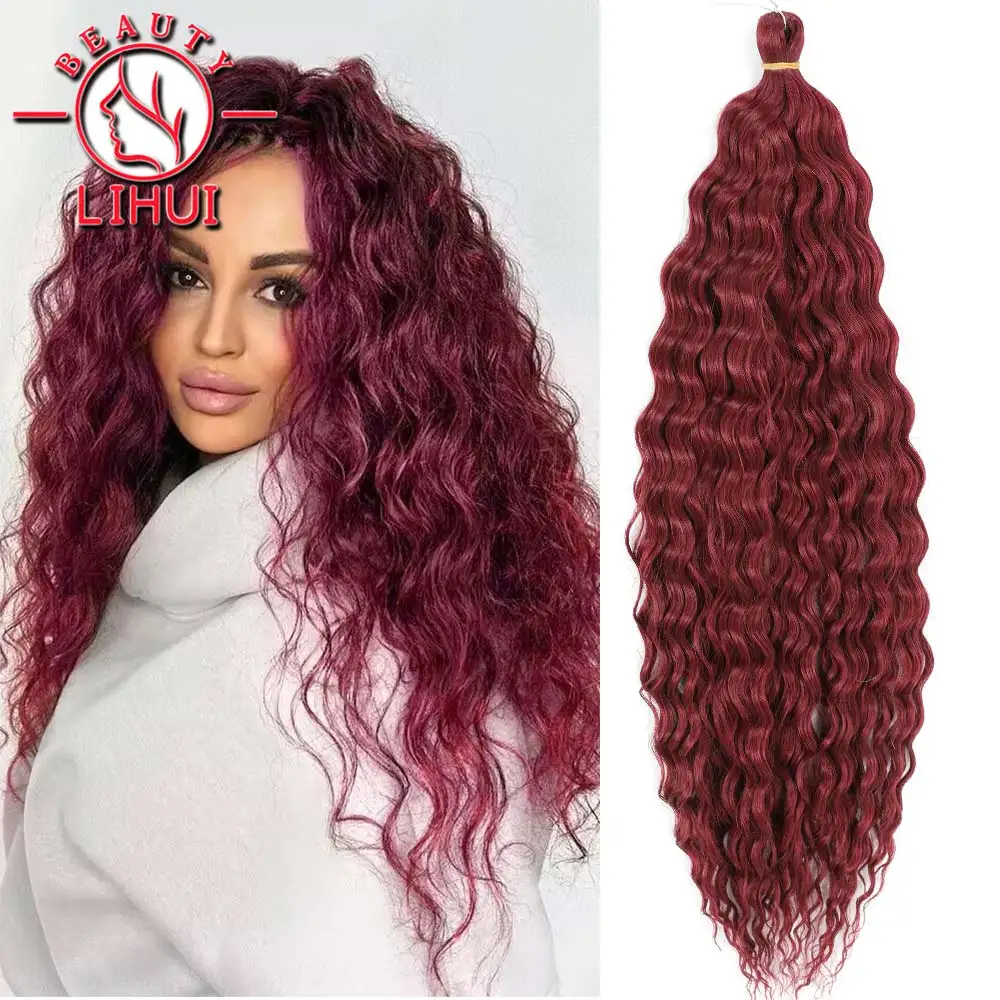 Lihui Synthetic Long Deep Wave Crochet Hair Grey Ocean Wave 32 inch Afro Curls Blonde Grey Ombre Braiding Hair Extensions 100g