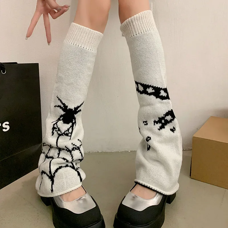 Halloween Spider Web scaldamuscoli Knit Dark Gothic Skull Women Warm Leg Socks Punk Harajuku Calf calze Jk Y2k accessori