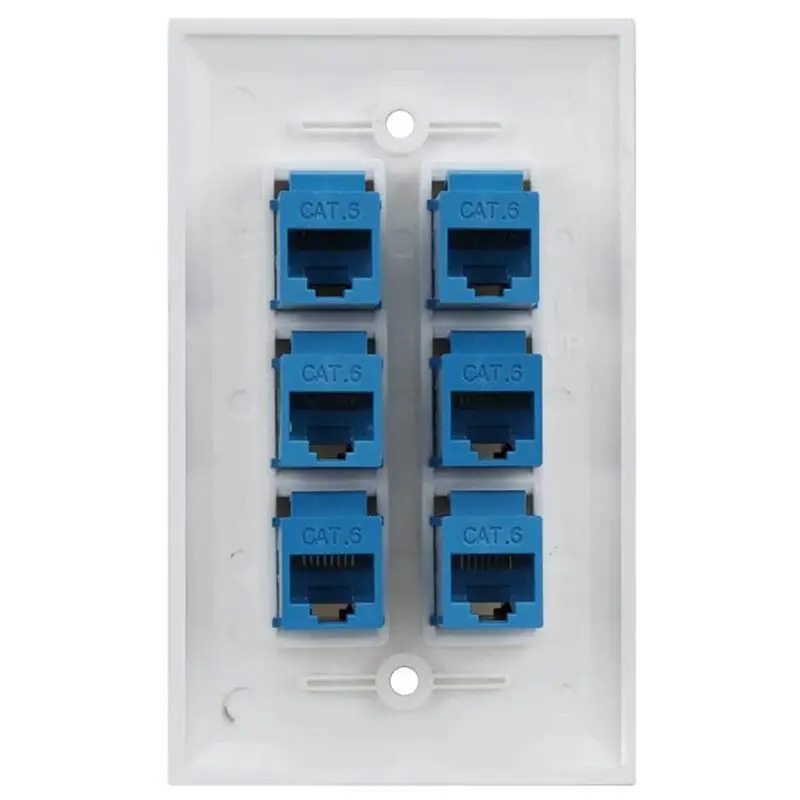 Classic-3X Cat 6 Ethernet Wall Plate 6 Port,Ethernet Wall Plate Female-Female Removable Compatible With Cat7/6/6E/5/5E