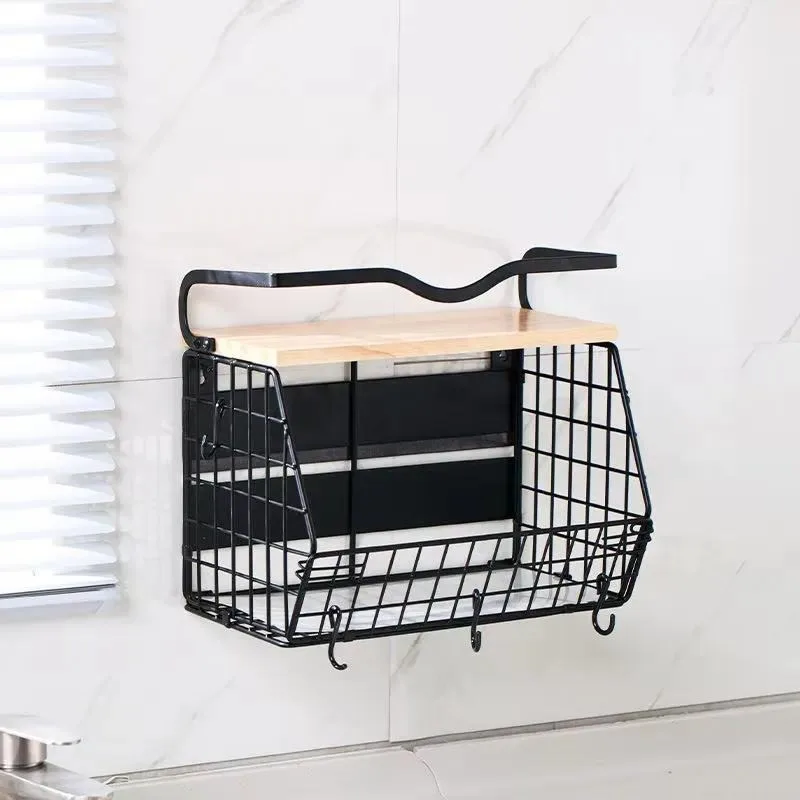 Metal Wall Mounted Cabinet Door Hanging Basket Storage Rack for Kitchen Sink Fruit and Vegetable Organization