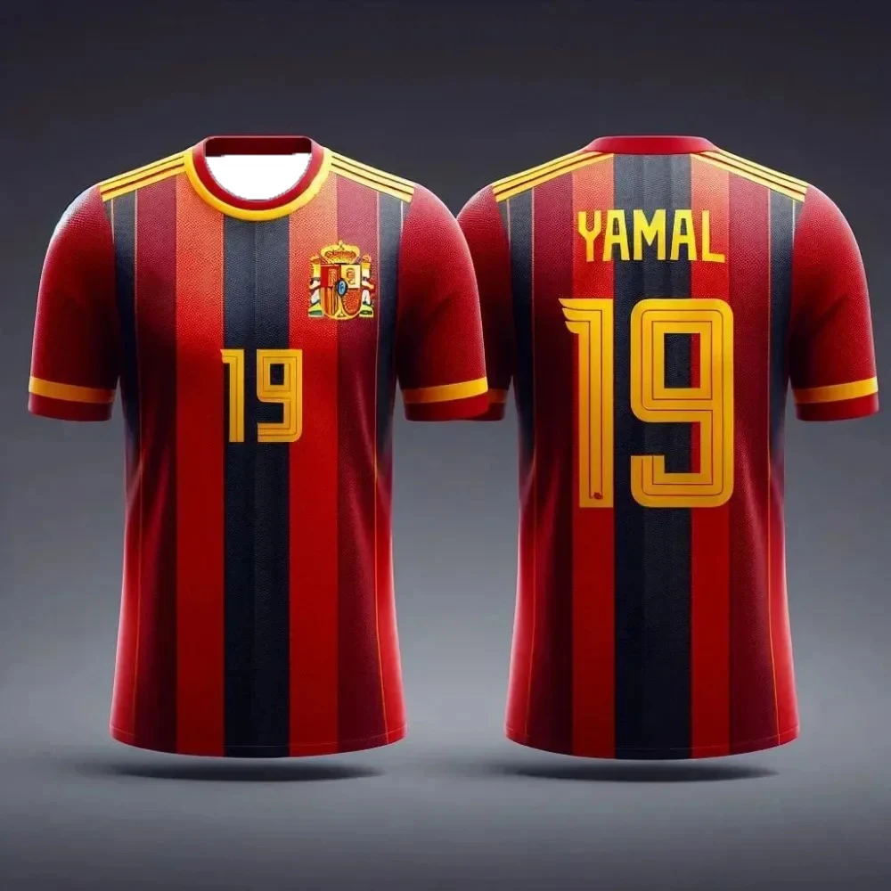 Camisetas de España a juego para la familia, camisetas de entrenamiento de fútbol Yamal, estampado 3D, secado rápido, talla grande, ropa para hombres y niños, camiseta superior