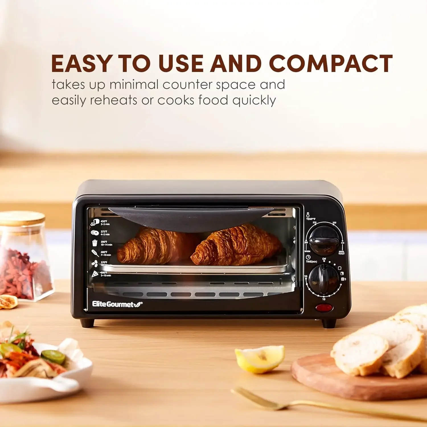 ETO236 Personal 2 Slice Countertop Toaster Oven W/ 15 Minute Timer Includes Pan & Wire Rack, Bake, Broil, Toast