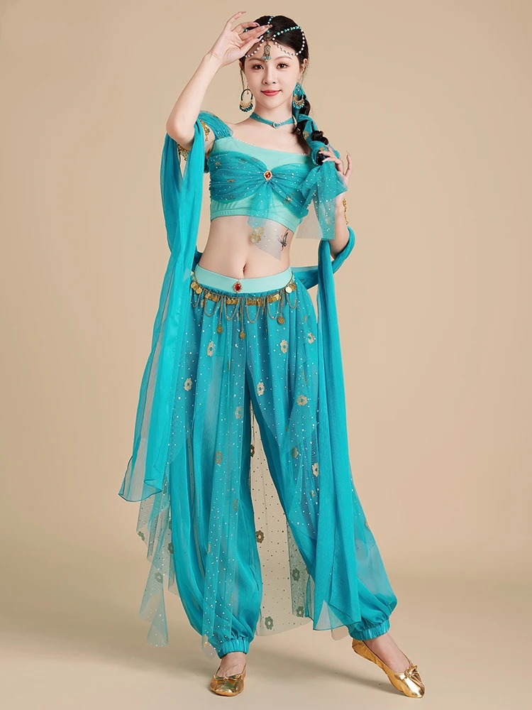 

Новый костюм для выступлений по восточным танцам, женская танцевальная одежда, костюм для танцев в стиле Западного региона, экзотический стиль, Жасминовый Принц, летний вариант