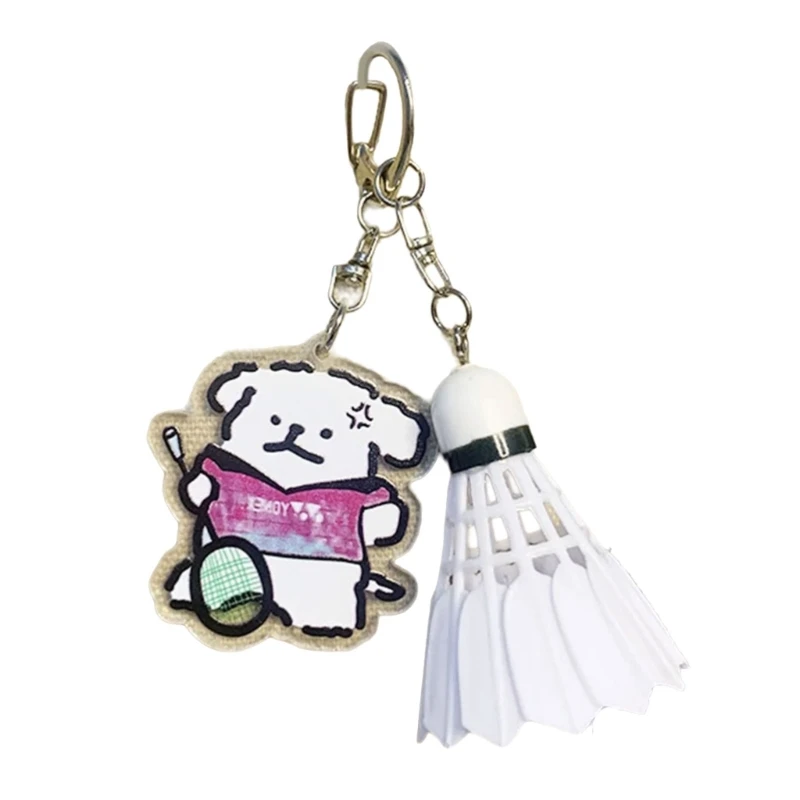 652F Badminton Pendant Keyrings Gifts for Badminton Lover Couples Backpack Key Rings Cartoon Dog Badminton Key Chain