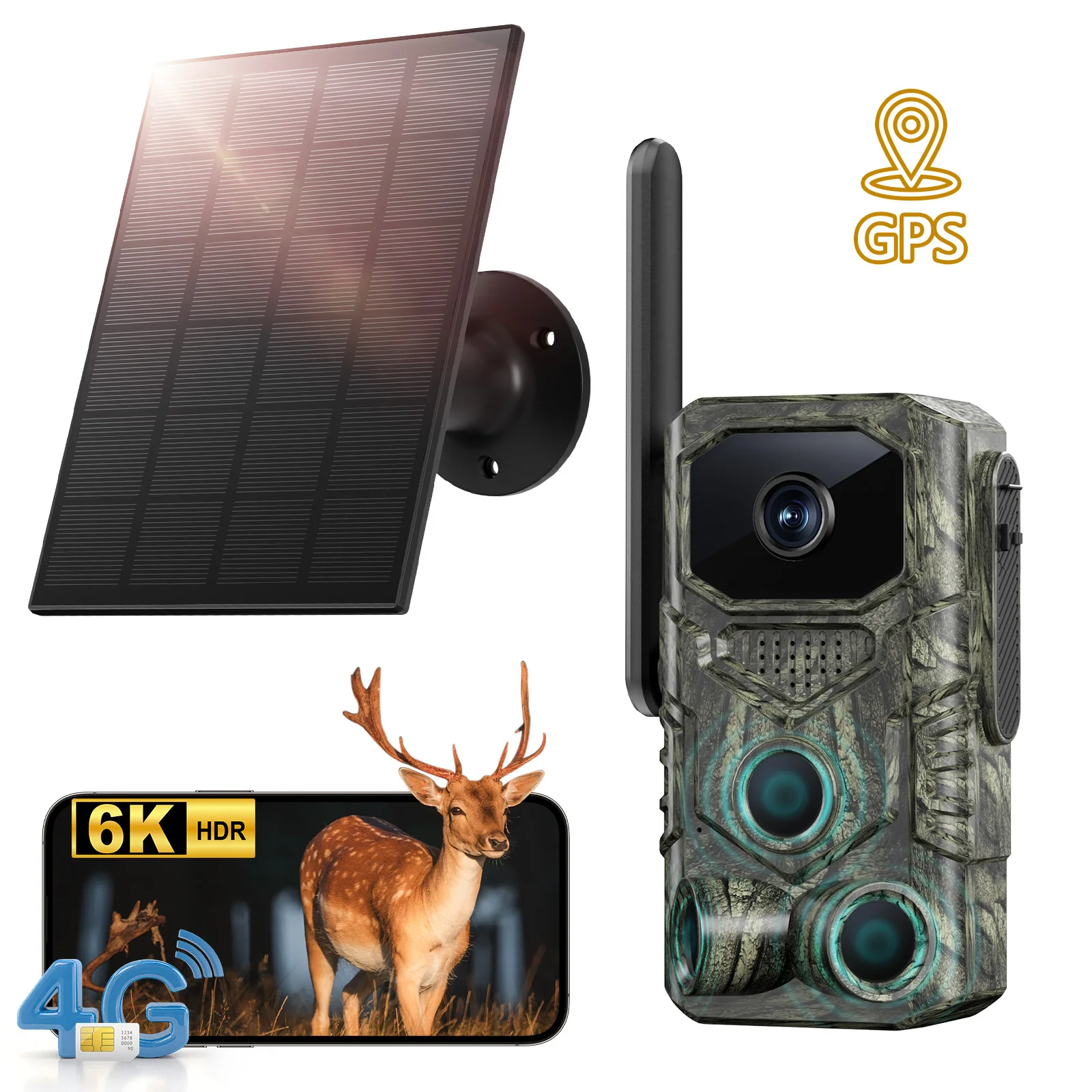 

4G GPS Hunting Outdoor Trail Camera Wide Angle 4MP Camouflage Wildlife Deer Monitoring Solar Hunt Camera