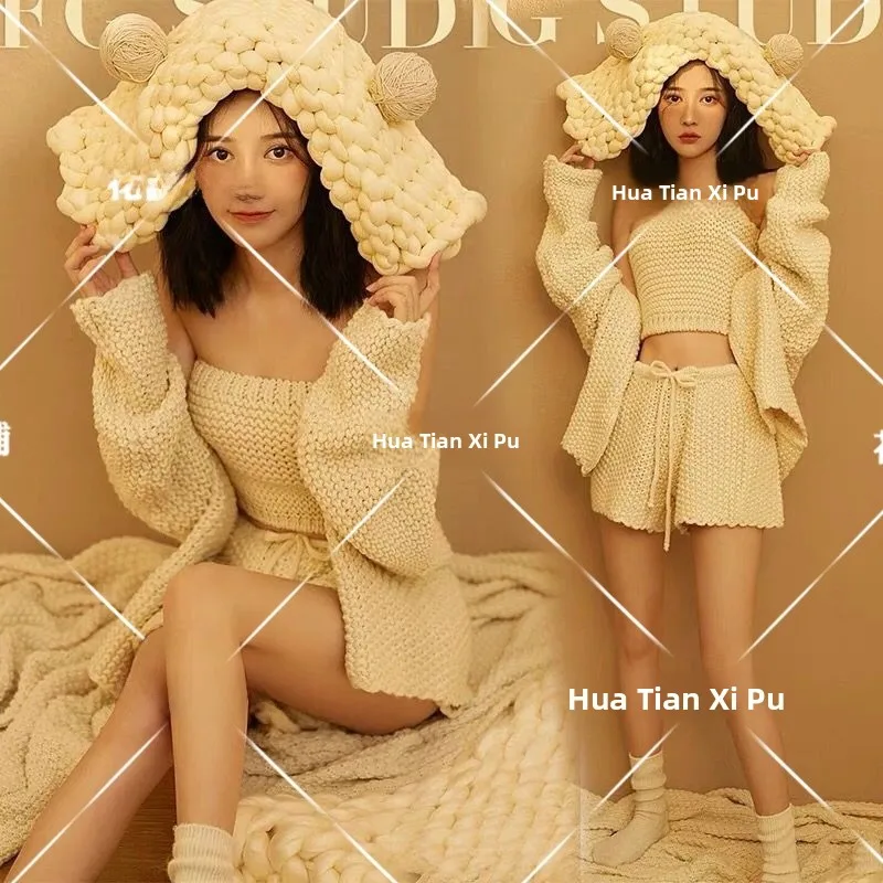 

Pure Desire Style Autumn Winter New Sweater Photography Studio Private Art Photo Girl High-End Feeling Photography Costume