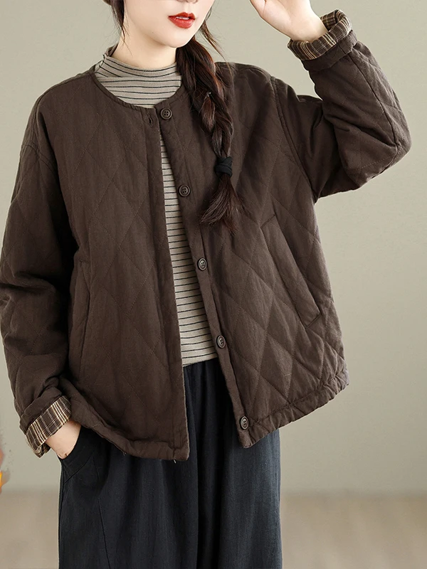 

Retro Thiened Sand Waed Linen Cotton Jaet Women's Autumn Winter New Sle Warm Outerwear Inner id Cotton Coat