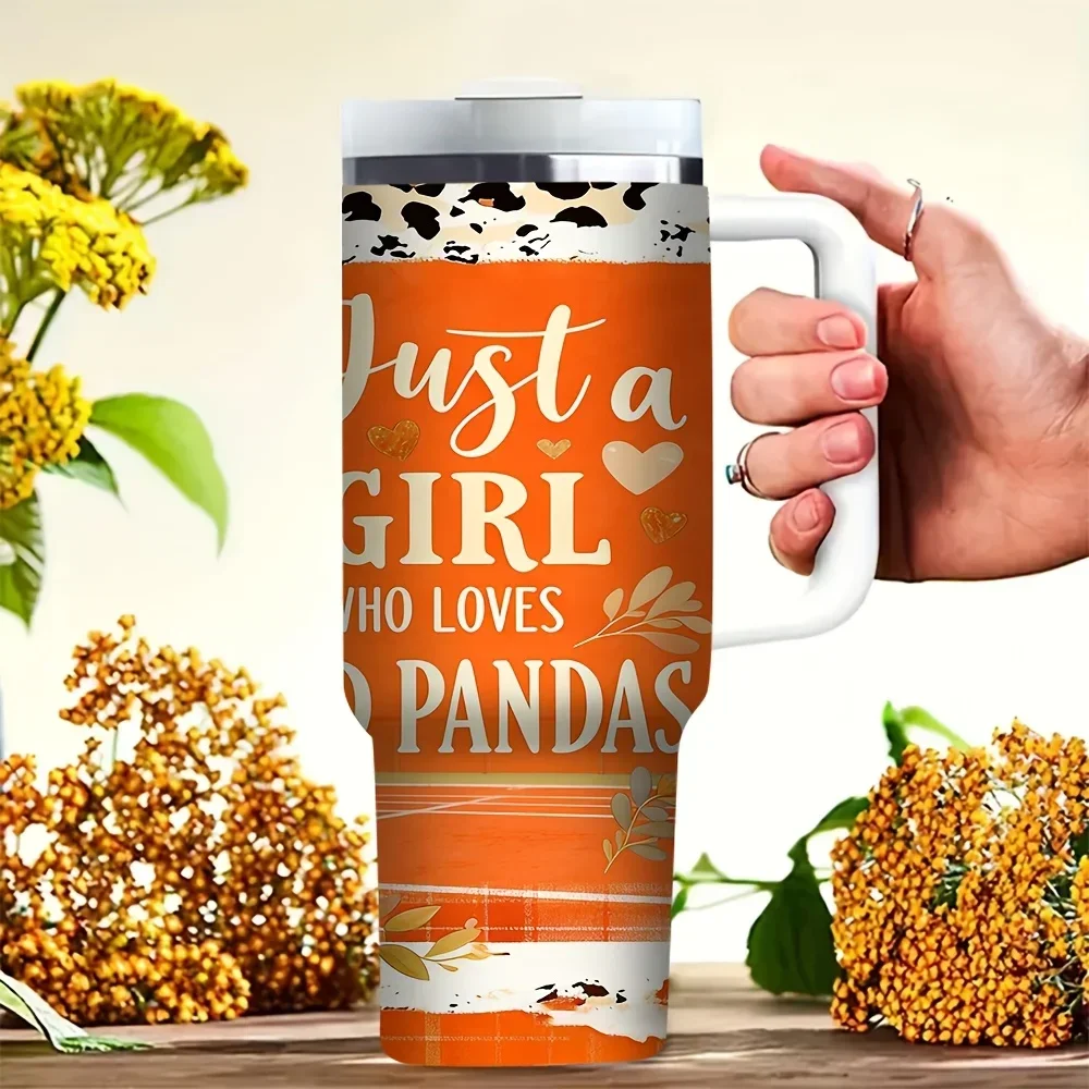 40oz Tumbler with Handle, Cute Cheerleading Red Panda Print, Ideal for Girls Who Love Red Pandas, Fits Both Hot And Cold Drinks for Daily Use And Outdoor Activities