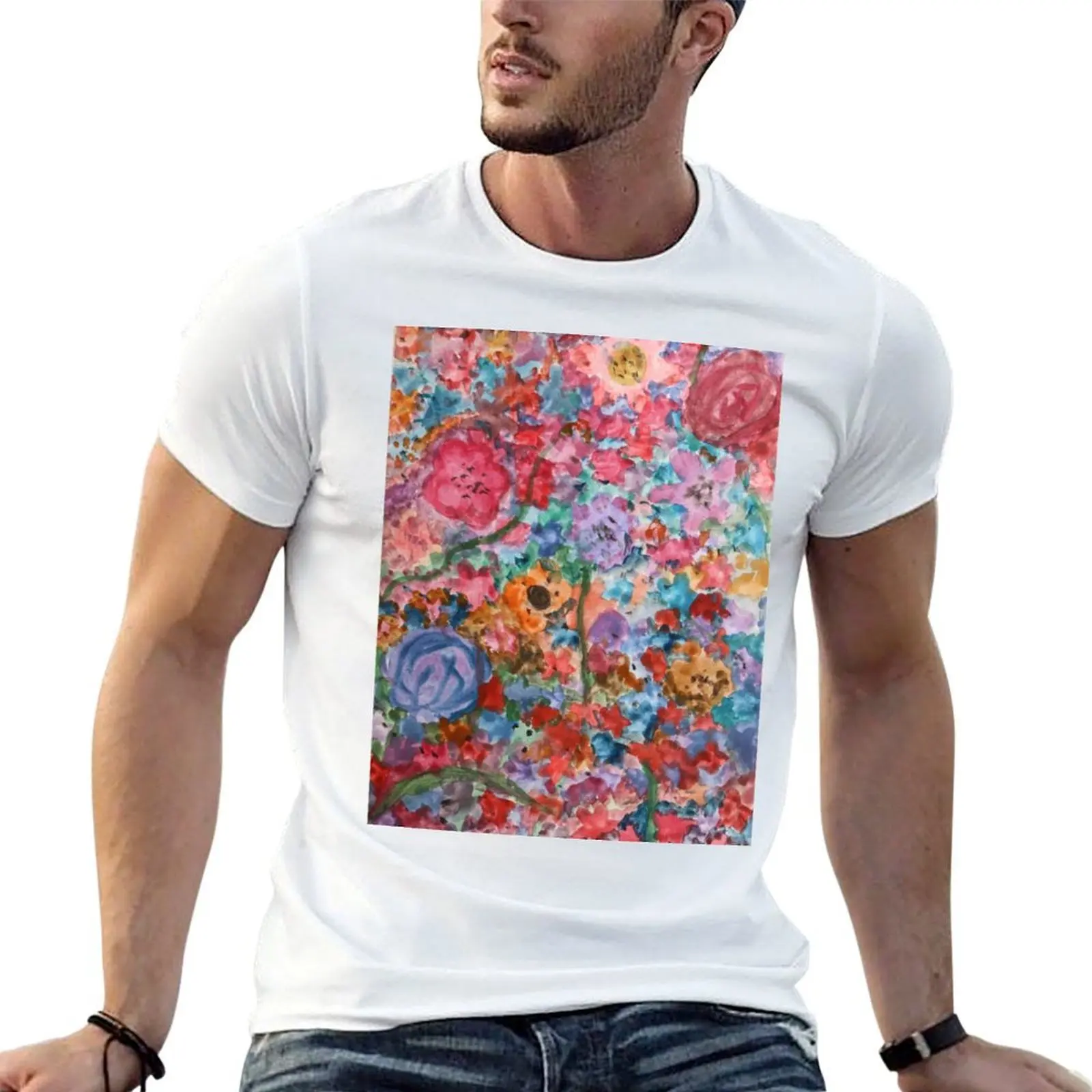 

Floral. Roses and blooms handpainted in acrylic T-Shirt t shirt for man man t shirts cotton T-Shirt
