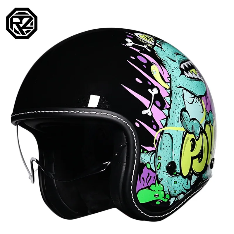 ORZ-Casque de moto à face ouverte, style rétro, demi-visage, sécurité, flash miroir-vent, 3/4, 3c Casco puzzles ete Moto, 300