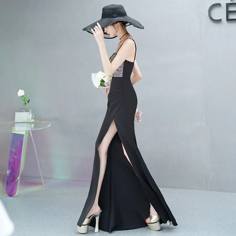 فستان سهرة أسود أنيق للنساء، تصميم بسيط ومشدود، تنورة طويلة على شكل ذيل السمكة، مناسب للمناسبات الرسمية والتنقلات، بخصر متوسط... #4