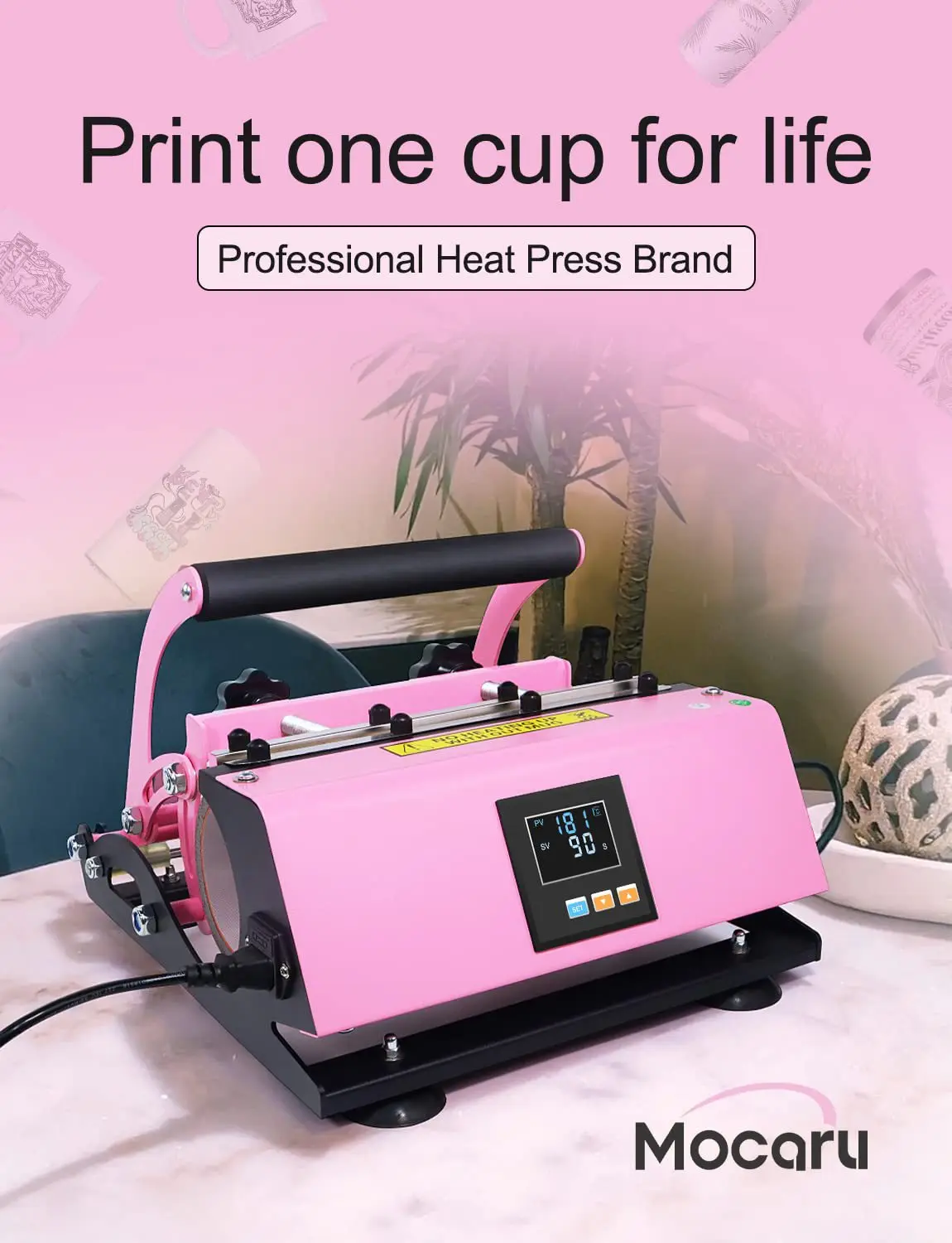 Manual Straight Tube Baking Cup Machine 270 * 230mm 11-30oz Universal Coaster Heat Transfer Cup Machine
