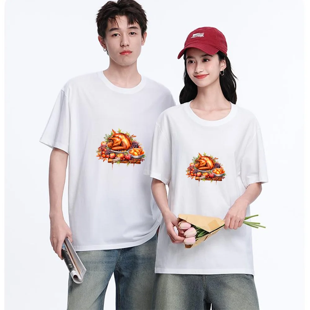 Thanksgiving Turkey Feast Printed T Shirt Breathable Fabric S-3XL Personalized Custom Casual Short Sleeve Tee Aesthetic Graphic