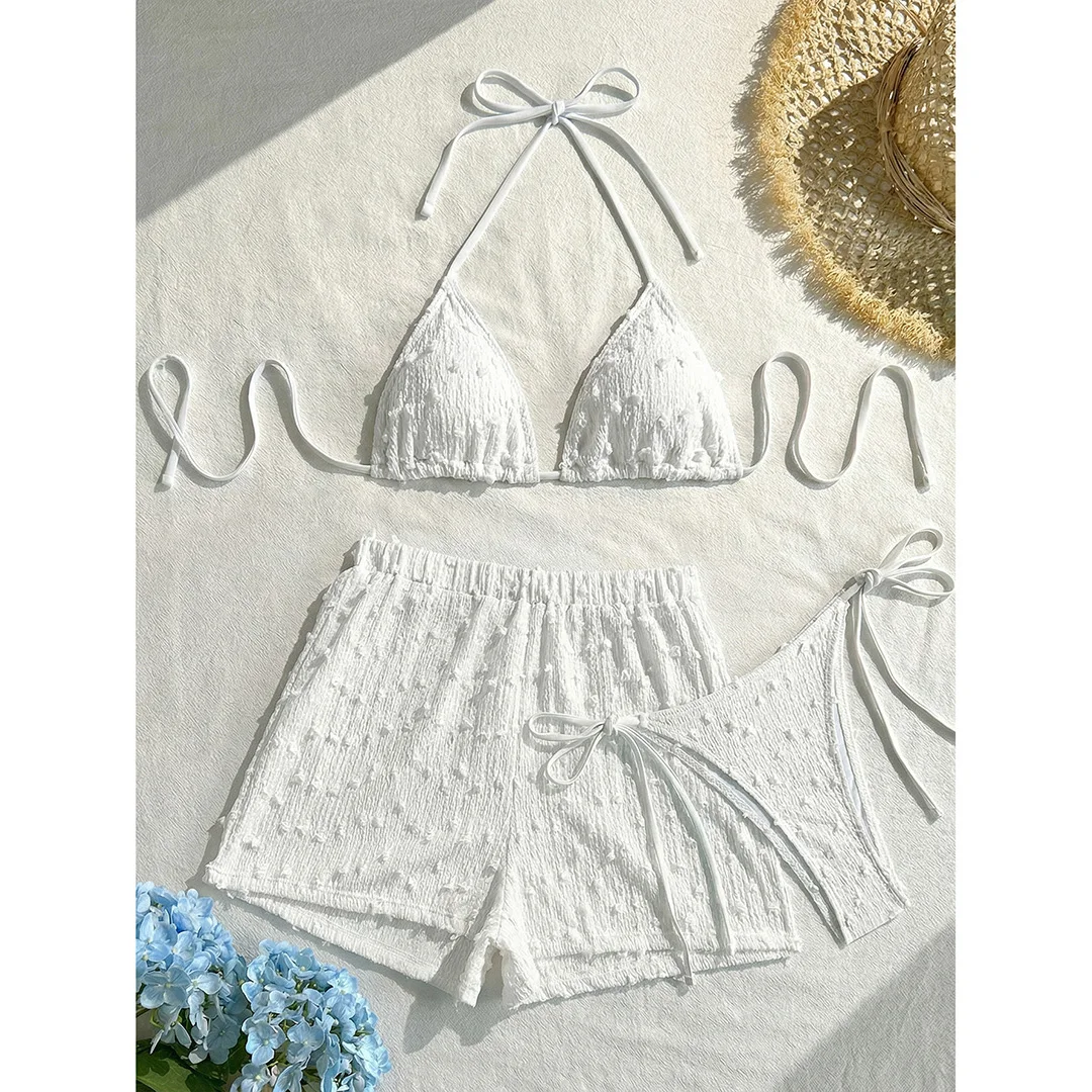 4 Farben, verführerischer Bikini mit Trägerdesign, Damen-Badeanzug, dreiteiliges Bikini-Set mit Shorts, Damen-Badebekleidung, Badeanzug, Schwimmbekleidung V7843W. – Detail 10