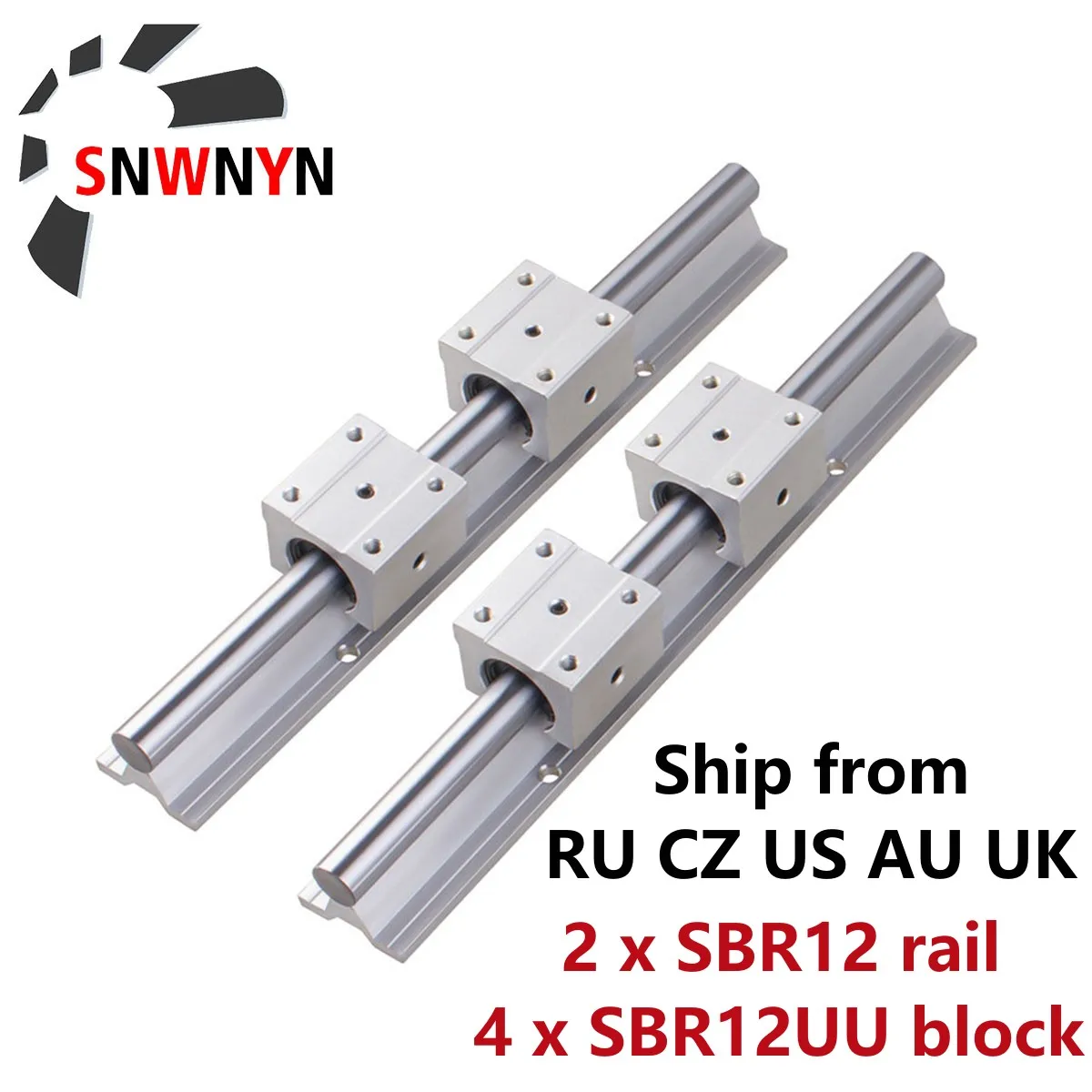 2Pcs SBR12 Linear Rail Guide Slide+4Pcs SBR12UU Bearing Block Length 300 500 600 800 1000 1200 1500mm Fully Supported Shaft Rod