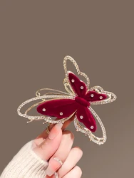 AWATYR Velvet Burgundy Butterfly Hair Clip For Women Fashion Rhinestone Metal Hair Claw Barrettes Hairpin Hair Accessories Headw