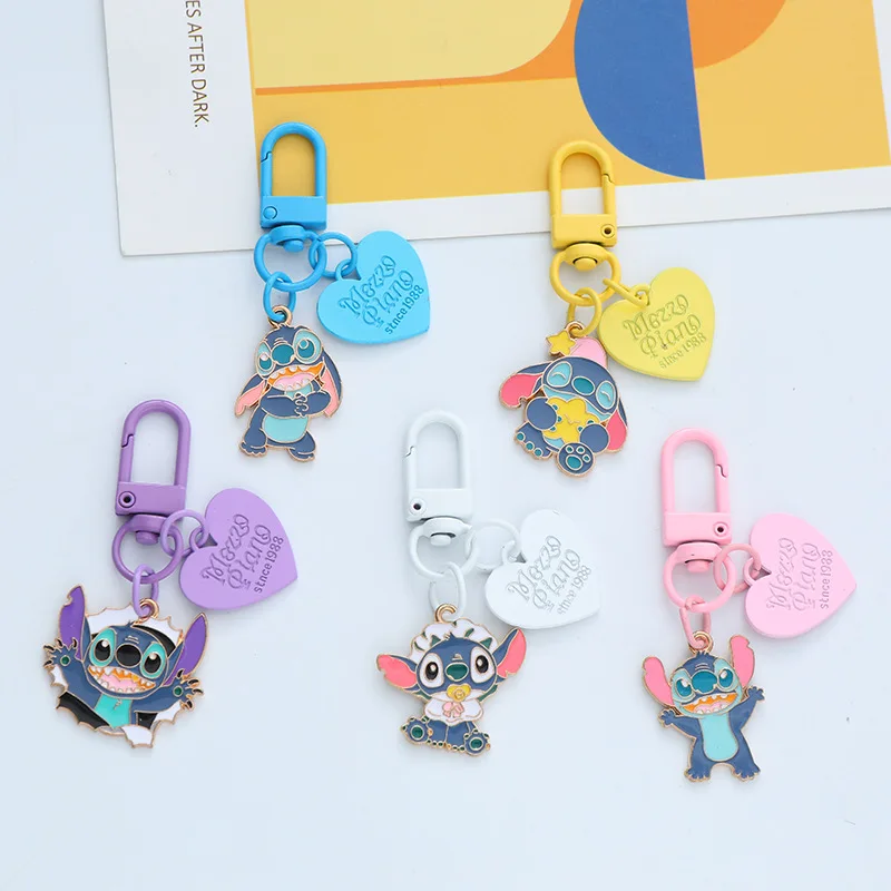 New Anime Disney Stitch Cartoon Series Alloy Keychain Kawaii Love Pendant Backpack Delicate Accessory Friends’ Christmas Gifts