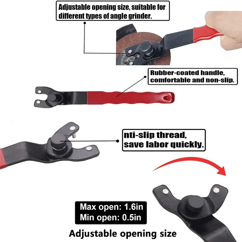 UISN 8-Piece 5/8Inch-11 Flange Nut Kit, Angle Grinder Extension Shaft Connector With Grinder Adjustable Wrench