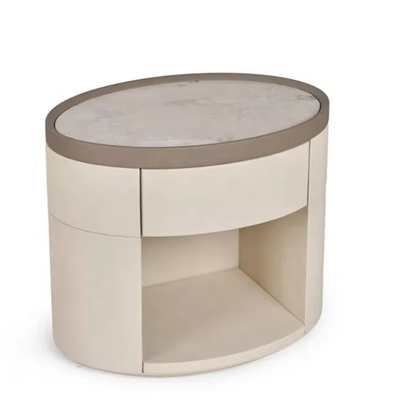 

Modern Luxury Wooden Bedside Table Round Leather Hotel Modern Bedside Table