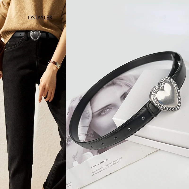 

Heart Shape Metal Slide Buckle Adjustable Women Belts Real Cow Leather Waistbands Luxury Designer Cowhide Cinturones Para Hombre