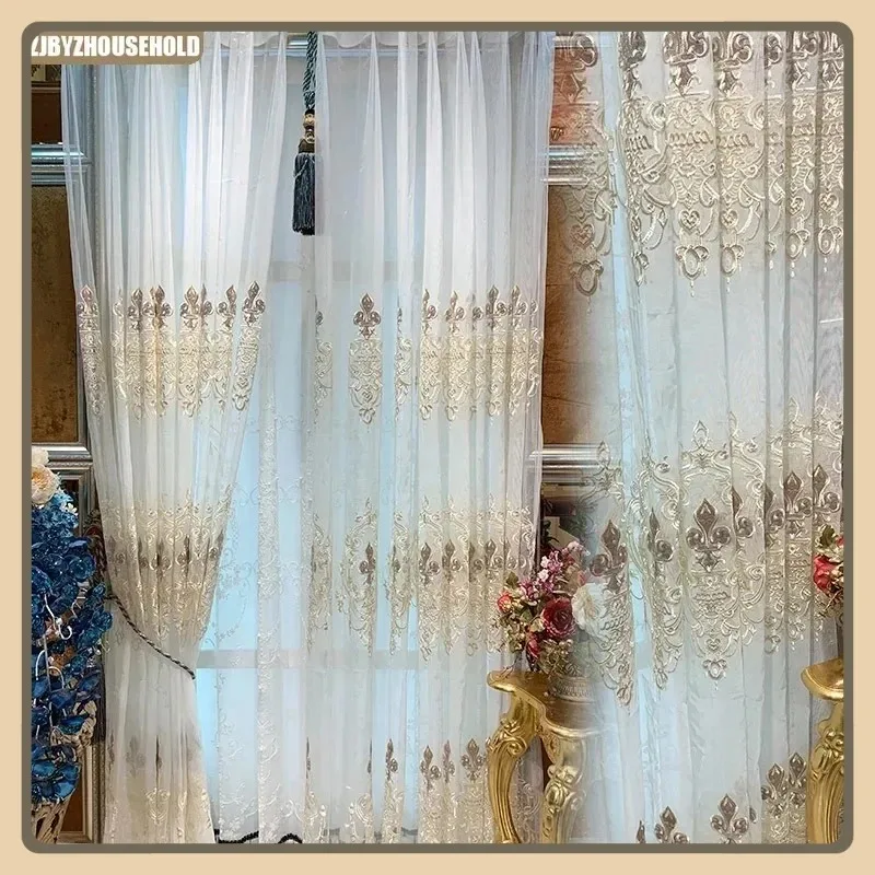 

Curtains Living Room Balcony Bedroom Curtains for Living Dining Floating Luxury American Fashion Customized Retro White Tulle