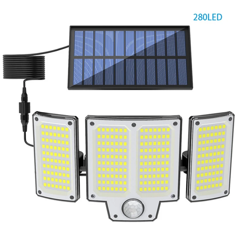 Applique murale extérieure solaire à 280 LED avec capteur de mouvement, projecteur solaire avec 3 Modes d'éclairage réglables pour jardin et vente au détail