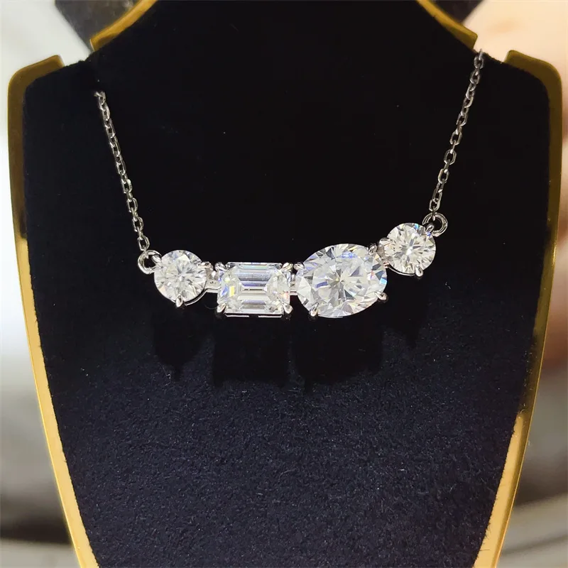 Charm Lady Real Moissanite Diamond Pendant 925 Sterling Silver Engagement Wedding Chocker Necklace for Women Bridal Jewelry