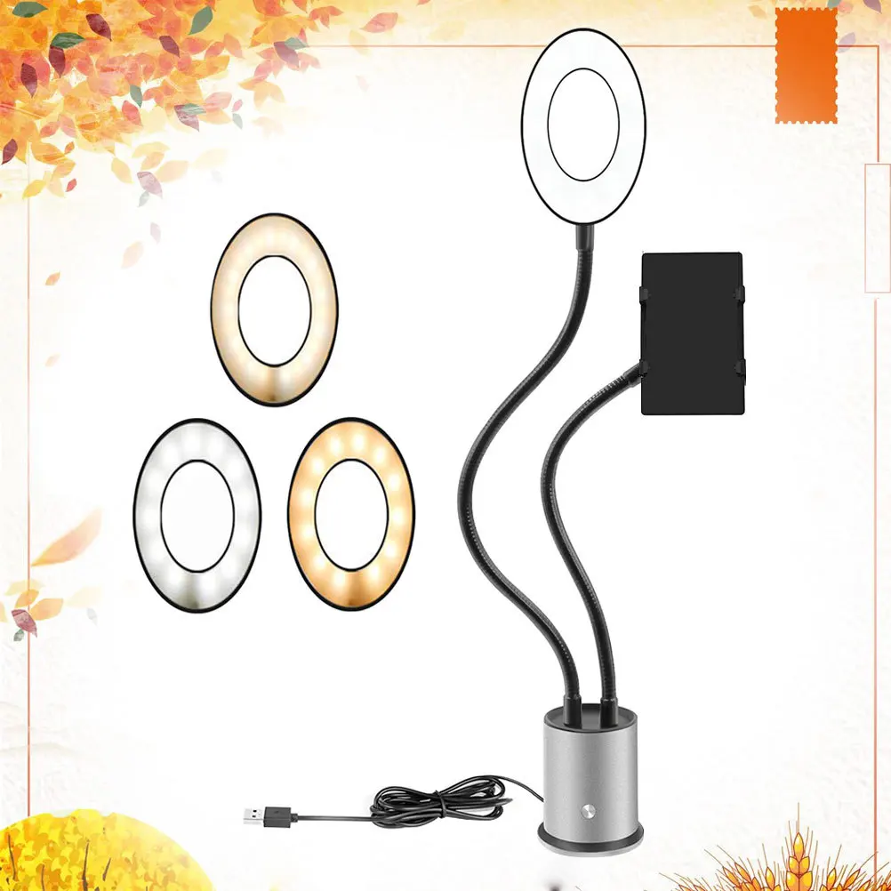 

Selfie Ring Light Phone Holder Flexible Long Arm Stand Live Streaming Makeup Video Chat Dimmable USB Powered Desk Lamp