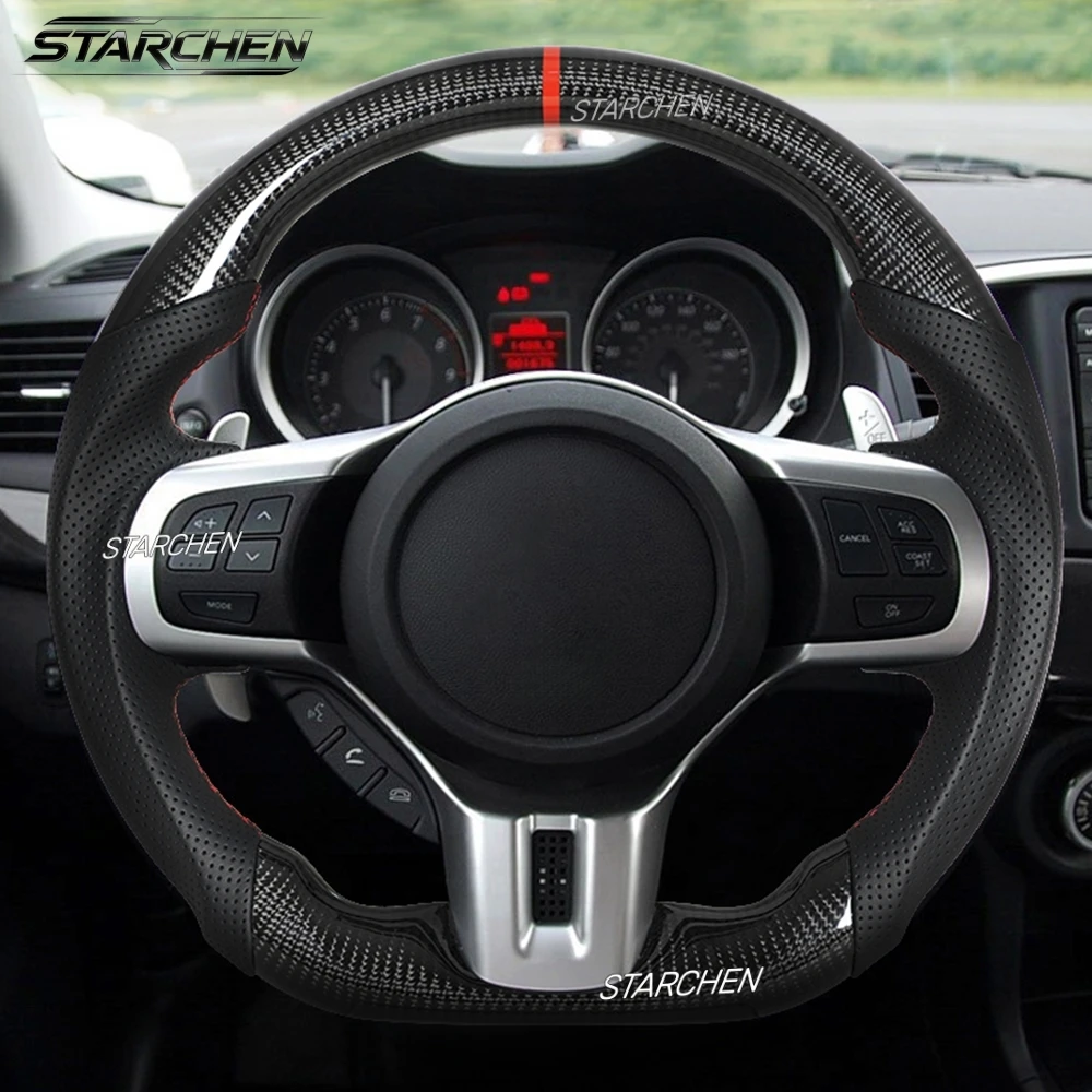 

Real Carbon Fiber Steering Wheel for Mitsubishi Lancer Evolution Evo X Gsr Mr 2010-2015 Perforated Leather Grip (No Heated)