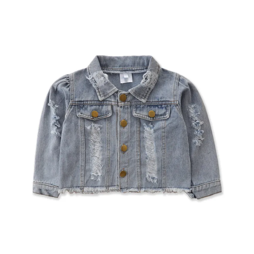 New INS Fashion Kids Denim Jacket, Stylish Ripped Distressed Outerwear for Baby Boys Girls for 90-130cm