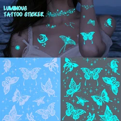 Luminous Tattoo Stickers for Women Arm Face Glowing Tattoos Body Art Tattoos  Flowers Moon Star Butterfly Music Festival Tattoo