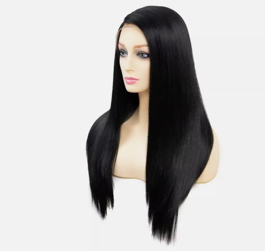 Peluca larga con encaje frontal, pelo liso de 24 ", 130% de densidad