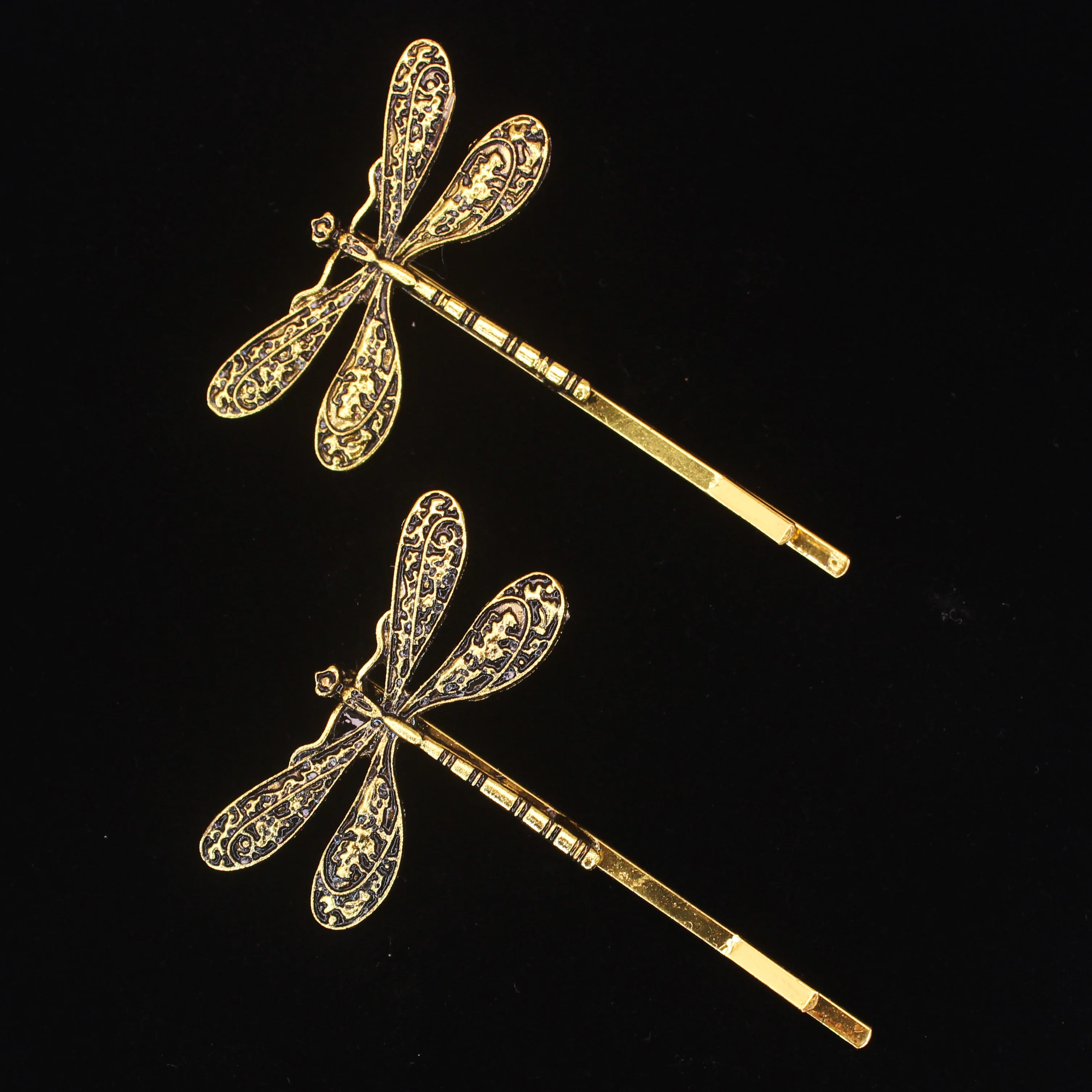 2 Stück/Set Metallene Libellen-Haarspangen für Damen und Mädchen, modische Insekten-Haarspangen, Haaraccessoires für Pony und seitliches Haar – Detail 5
