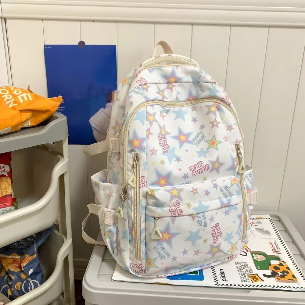 

New Large Capacity Students Backpack Y2K Star Multiple Pockets Women's Backpack Nylon School Bag Students